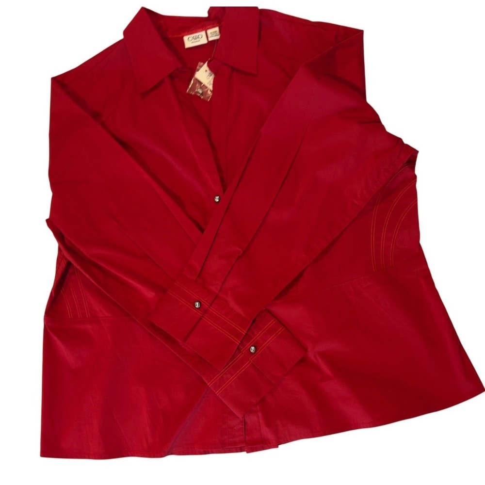 NEW CATO Button Up Statement Top Blouse Plus 18 20 Embroidered Split Back Glam - Picture 2 of 10